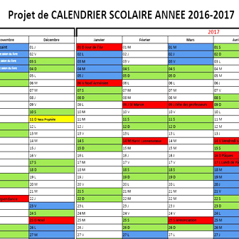 PROJET DE CALENDRIER SCOLAIRE 2016-2017