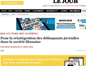 ARTICLE ÉCRIT PAR NOS ÉLÈVES DE 1ÈRE ES “ANGEL MOUAWAD” ET “SARAH SIBAI” ET PUBLIÉ DANS L’ORIENT LE JOUR!