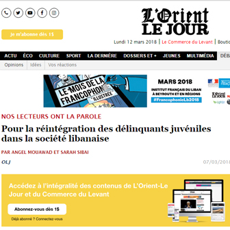 ARTICLE ÉCRIT PAR NOS ÉLÈVES DE 1ÈRE ES “ANGEL MOUAWAD” ET “SARAH SIBAI” ET PUBLIÉ DANS L’ORIENT LE JOUR!