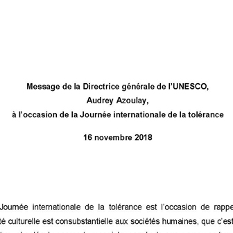 16 NOVEMBRE 2018, JOURNÉE INTERNATIONALE DE LA TOLÉRANCE