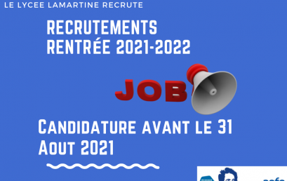 Postes à pourvoir à la rentrée 2021