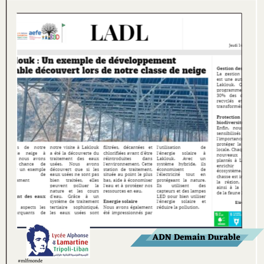 Cette année, dans le cadre du projet ADN Demain Durable, la classe de neige a été